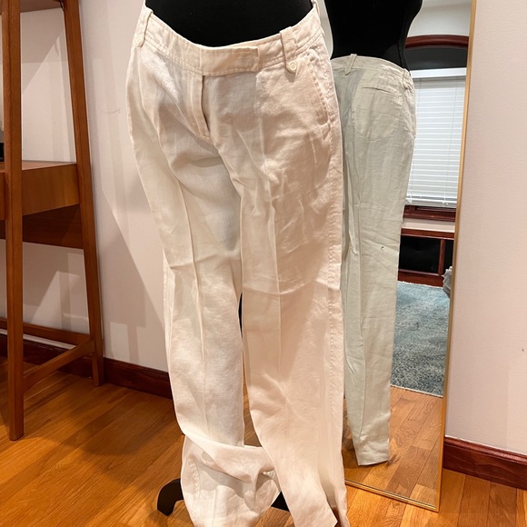 Pair of low rise French Connection 100% Linen Pants WHITE and TAN - Picture 9 of 10